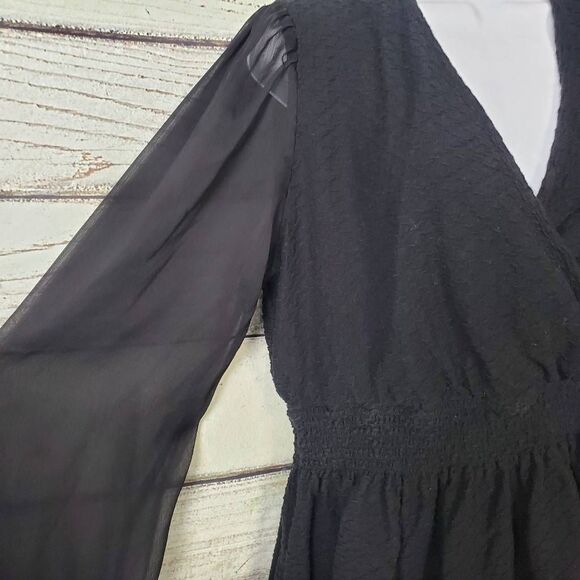 Maurices Women’s Black Long Sleeve Smocked Waist Peplum Blouse Size XXL - Picture 3 of 8